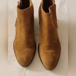 Tommy Hilfiger Womens Reiz Ankle Booties Brown Suede Leather Block Heel Zip 8M